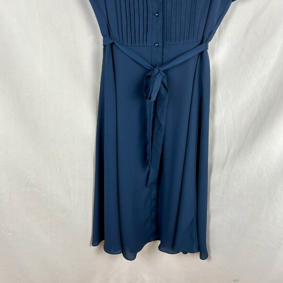 Nanette Lepore Flutter Sleeve Pintuck Shirt Dress Women 4 Navy Blue A Line Midi - Picture 8 of 14